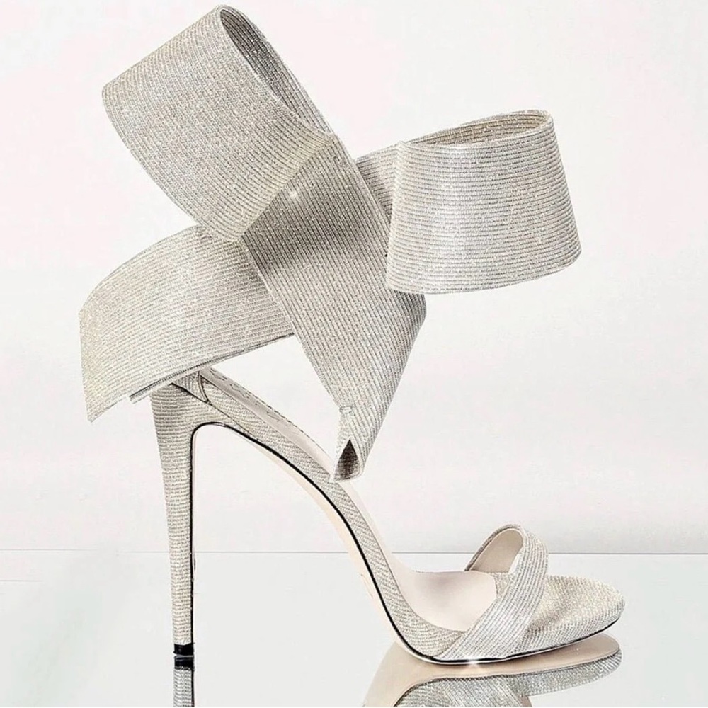 Aminah Abdul Jillil Open Toe Bow Pump Glitter Silver Size: 8